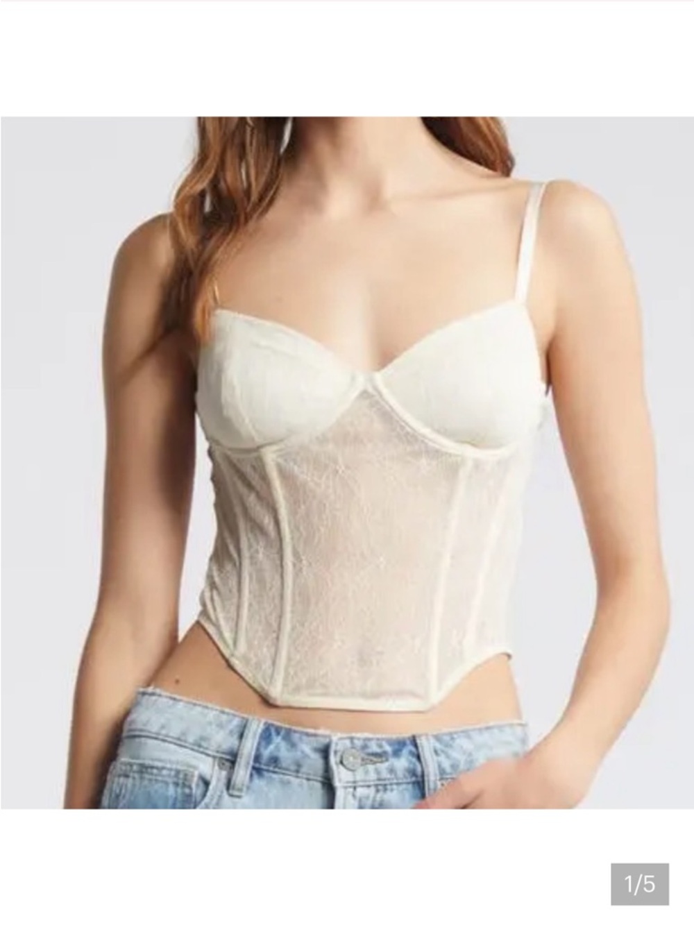 Urban Outfitters Open Edit Ivory Lace Bustier Crop Top